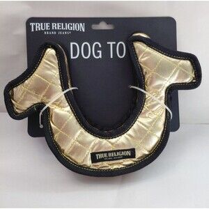 True Religion Horseshoe Logo Large Dog Toy New With Tags Gold Black
